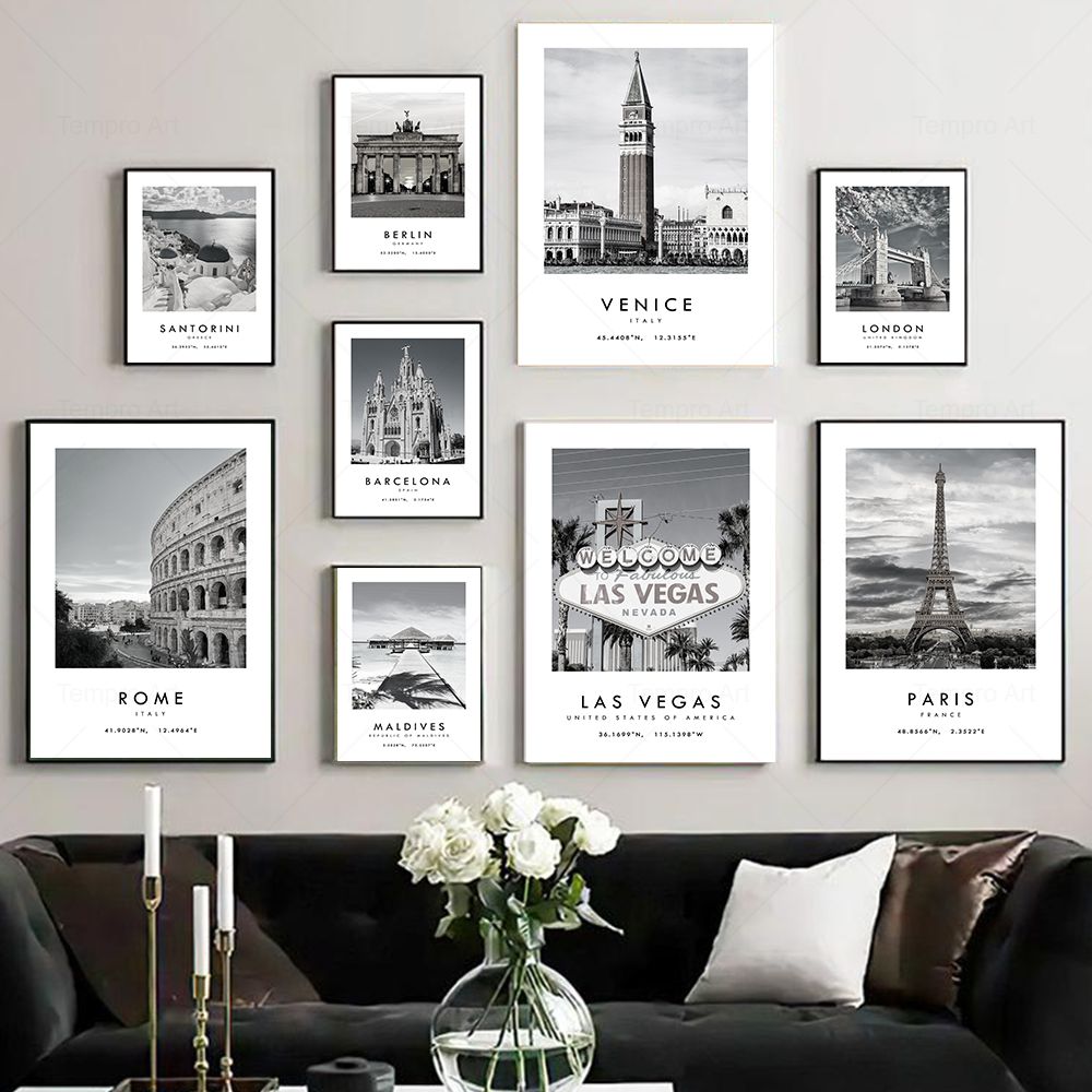 Star Map Poster - Zwart Wit Stad Reisfotografie Poster Rome